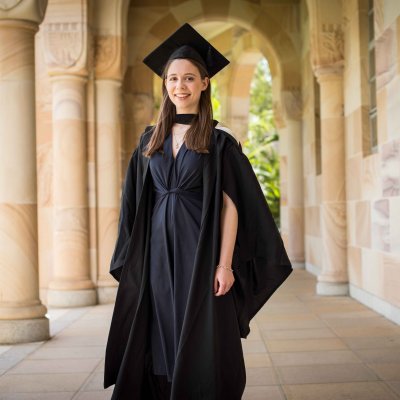 Sarah Copley in the cloisters of UQ's Great Court